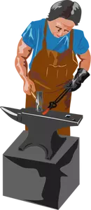 Vector image of blacksmith working with a hammer and anvil