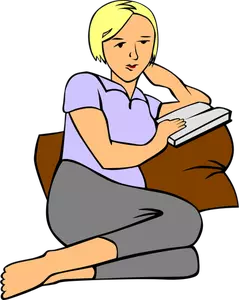 Dessin de femme lisant un livre sur un oreiller vectoriel