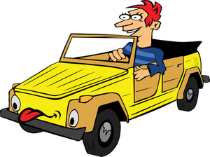 Rapaz dirigindo carro Cartoon