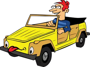 Boy Driving Car Cartoon