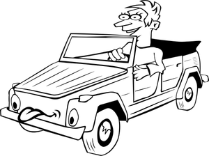Imagem vetorial de um rapaz dirigindo carro engraçado