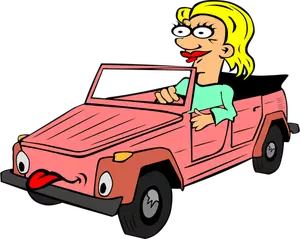 Girl Driving Car Cartoon