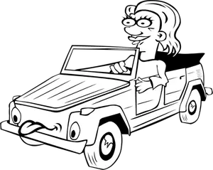 Vektor gambar seorang gadis yang mengendarai mobil lucu
