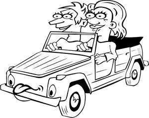 Gambar gadis dan anak laki-laki mengendarai mobil lucu