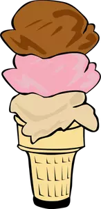 Image vectorielle couleur de trois cuillères à crème glacée dans un demi-cône