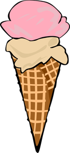 Illustration vectorielle de couleur de deux boules de crème glacée dans un cône