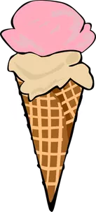 Illustration vectorielle de couleur de deux boules de crème glacée dans un cône