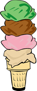 Image vectorielle couleur de quatre cuillères à crème glacée dans un demi-cône