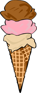 Immagine vettoriale colore di tre palline di gelato in un cono