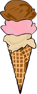 Imagem vetorial de cor de três bolas de sorvete em um cone
