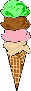 Цвет векторное изображение четырех порций мороженого в конус