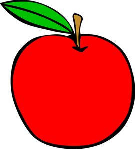 Red apple with a green leaf