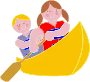 Menina e menino remando em uma canoa