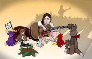 Flicka spela gitarr för djur