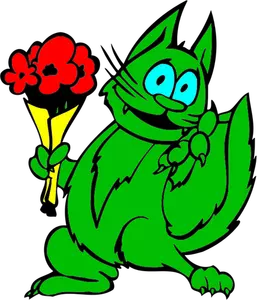 Grønne katten med blomster