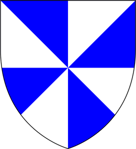 Schild met blauwe en witte driehoeken
