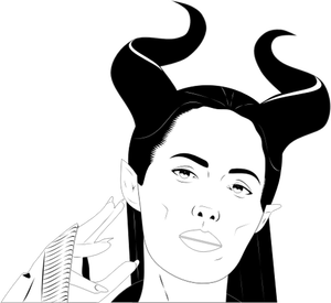 Vector drawing of woman with sharp horn hairstyle