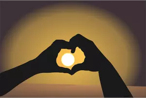 Vector image of a heart shape in the sunset