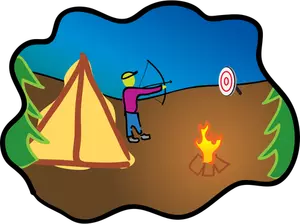 Vector drawing of camping scene with bow and arrow