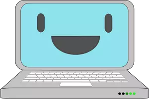 Icono del ordenador portátil con una ilustración de vector de sonrisa