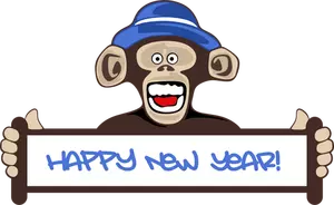 Singe et '' happy New Year'' signe