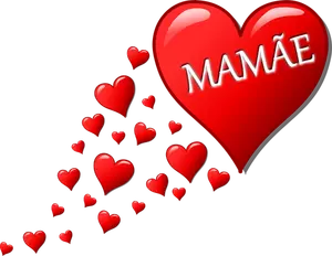 Hearts for Mom in Portuguese language vector