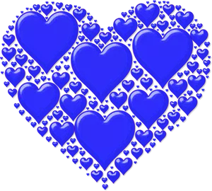 Gambar vektor biru hati, terbuat dari banyak hati kecil