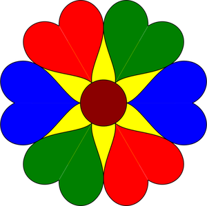 Sex hjärtat färgstarka blomma vektor illustration