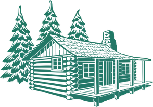 Vector image of wooden cabin house in mountains