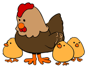 Hen and Chicks cartoon style