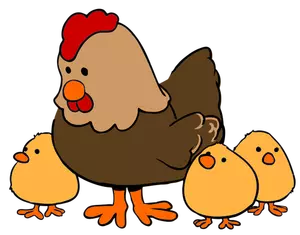 Hen and Chicks cartoon style vector