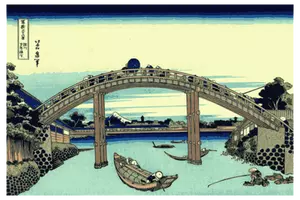 Immagine di vettore di Fuji visto attraverso il ponte di Mannen a Fukagawa