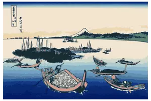 Pulau Tsukuda di Provinsi Mushashi warna ilustrasi