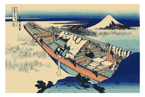Ushibori in provincie Hitachi landschap schilderij vector tekening