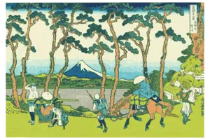Mount Fuji vanuit Hokogaya op de Tokaido vector illustraties