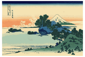 Japanese painting of Shichiri Beach in Sagam vector illustration