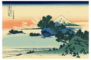 Japanese painting of Shichiri Beach in Sagam vector illustration