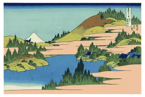 Danau Hakone kanvas Provinsi Sagami vektor gambar