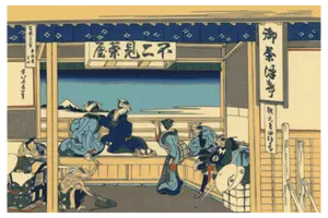 Fujimi-Tee-Shop bei Yoshida-Malerei-Vektor-illustration