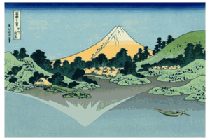 Vector-illustraties van van Mount Fuji reflectie in meer op Misaka