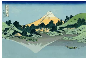 Vektor seni klip Gunung Fuji refleksi di Danau di Misaka