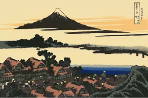 Vektor-Bild der Morgenröte am Isawa Koshiu in Provinz von Kai