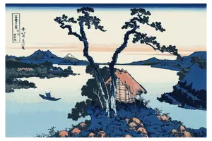 Vector illustration of Lake Suwa in the Shinano Province