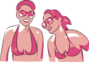 Vector graphics of girls at beach