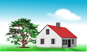 Imágenes Prediseñadas Vector de casa grande al lado de un viejo árbol