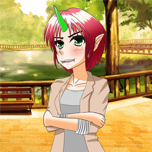 Anime girl avec une corne verte