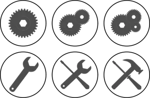 Vector clip art of monochrome set of settings buttons