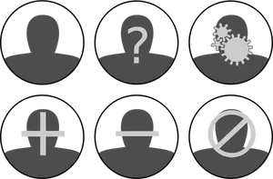 Vector graphics of grayscale set of user management icons
