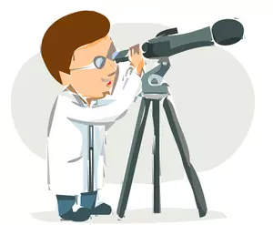 Scientist with binoculars