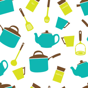 Gambar dari peralatan dapur warna pada latar belakang putih